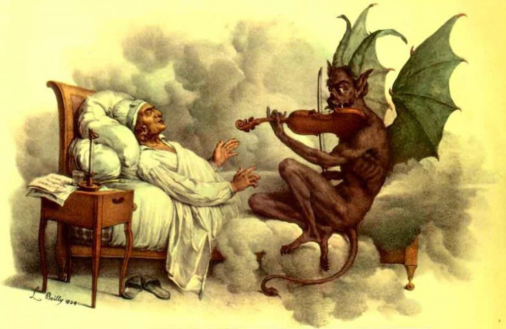 Ilustracija Tartinijevih sanj, v katerih mu vrag igra znameniti trilček.